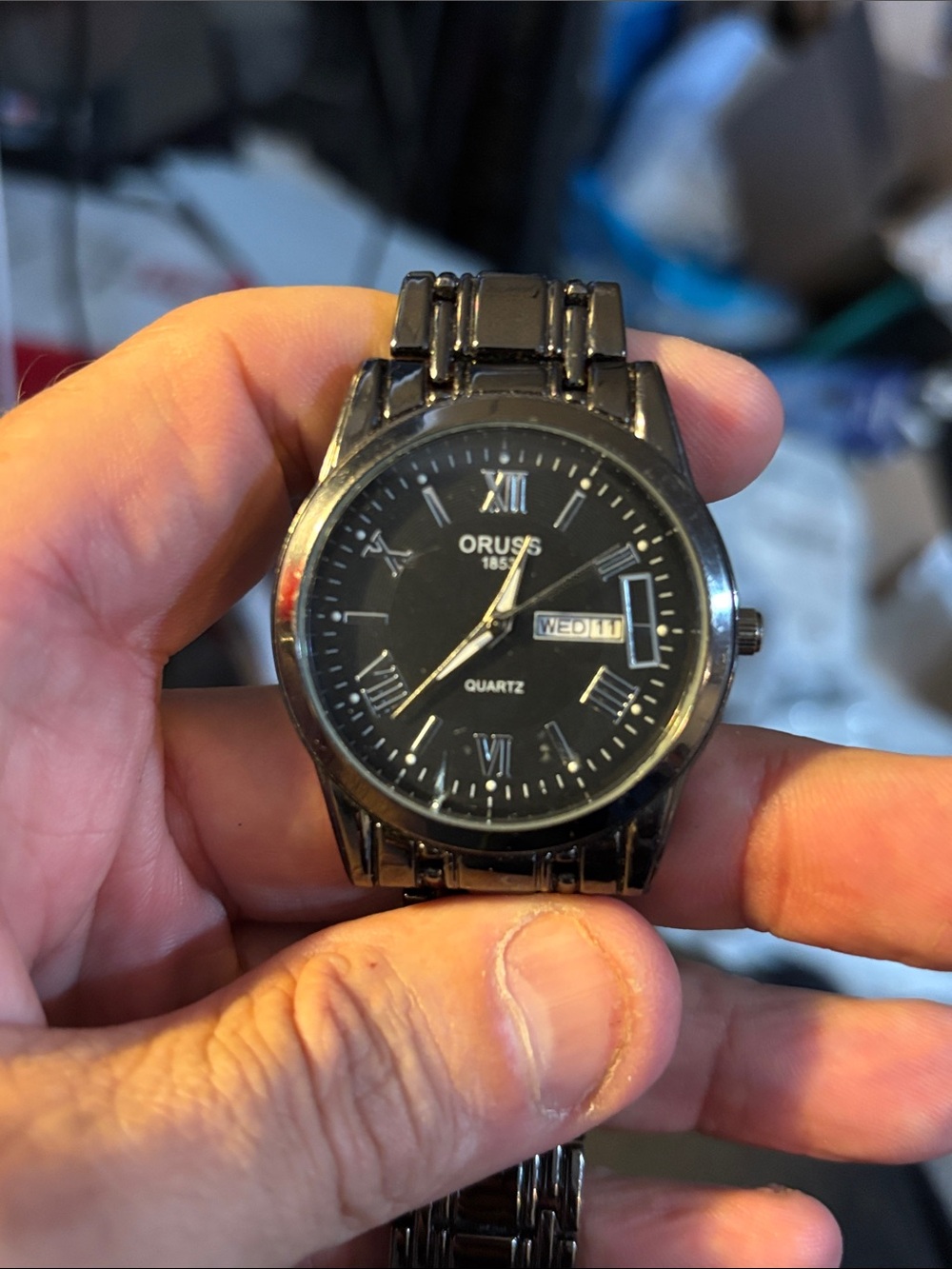 Men’s Black Quartz Watch with Day-Date Display